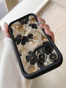 1 件黑色和金色花朵图案加厚保护壳带相机孔设计，兼容 11 Pro Max/12 Pro Max/13 Pro Max/14 Pro Max/15 Pro Max/16 Plus/16 Pro Max、16E、Galaxy A55/A15/S24 Ultra/S25 Ultra、Redmi、OPPO/Realme、VIVO、Infinix、Honor、MOTO、OnePlus 防水防震防摔防刮