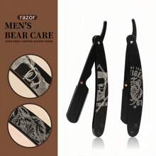 4 In1 Men's Straight Razor Shaving Kit - Including Metal Shaver With 10pcs Stainless Steel Blades & Shaving Brush & Shaving Bowl, 3D-Muster-Design For Staight Razor, Perfect Gift For Father & BoyFriend