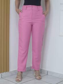 Women's Refreshing Plain Tailored Trousers With Button - Maxma 6631 - Rosa coral - Ver 2