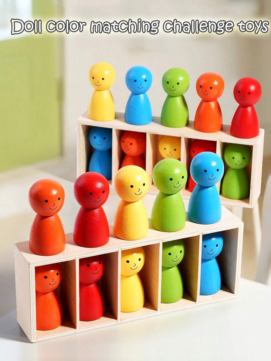 Early Education Color Matching Dolls, Educational Montessori Matching Wooden Villain Color Classification Cup Logical Thinking Training Multiplayer Game Puzzle Early Education Interactive Toys - 彩色 - 查看 1