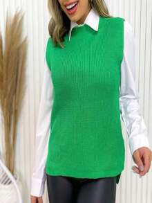 Women Sweater Vests - 綠色 - 查看 3