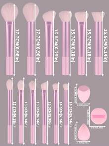 15支/13支/11支/8支/6支化妆刷套装，包含散粉刷、腮红刷、高光刷、眼影刷、睫毛刷、眼线粉刷、斜角美妆蛋、圆形美妆蛋、圆形粉扑、三角形粉扑、三角形散粉海绵、粉底液调色海绵、美妆工具、化妆刷套装、化妆刷套装、化妆刷套装、全套化妆刷、化妆刷套装、化妆刷套装、化妆礼盒套装 - 粉色 - 查看 9