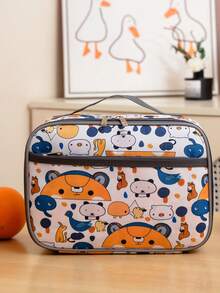 1 New Model Girl And Boy Nylon Material Various Cartoon Pattern Printed Lunch Handbag, Smooth Zipper Opening And Closing, Large Capacity, Fashionable And Cute, Daily Commuting To School Outing Light Storage Lunch Box Bag - A - View 7