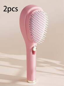 1/2pcs Retractable Self-Cleaning Anti-Static Comb, One-Button Comb, Scalp Massage Brush Suitable For All Hair Types, Easy To Detach And Clean (Pink And Beige (Button)), Note: The Product Material Is Sturdy