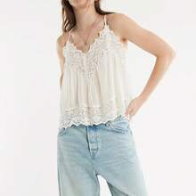 Women Lace Trim Tank Top Sleeveless Button Down Chiffon Cami Shirt Y2K Summer Tie Front Ruffle Flowy Crop Vest - trắng - Xem 3