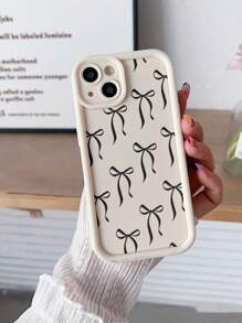 Bow-Knot Bowknot Concave Black Painted Phone Case, Compatible With IPhone 16/15/XR/16 Pro Max/7p 8p/P12 Pro Max/P13 Pro Max/P14 Pro Max/P13/P14/P11/P12/P14, XS/S/XS Max/7 8 GES2, Cute & Fashionable Thick Protective Cover Waterproof Shockproof Anti-Fall Scratch Resistant
