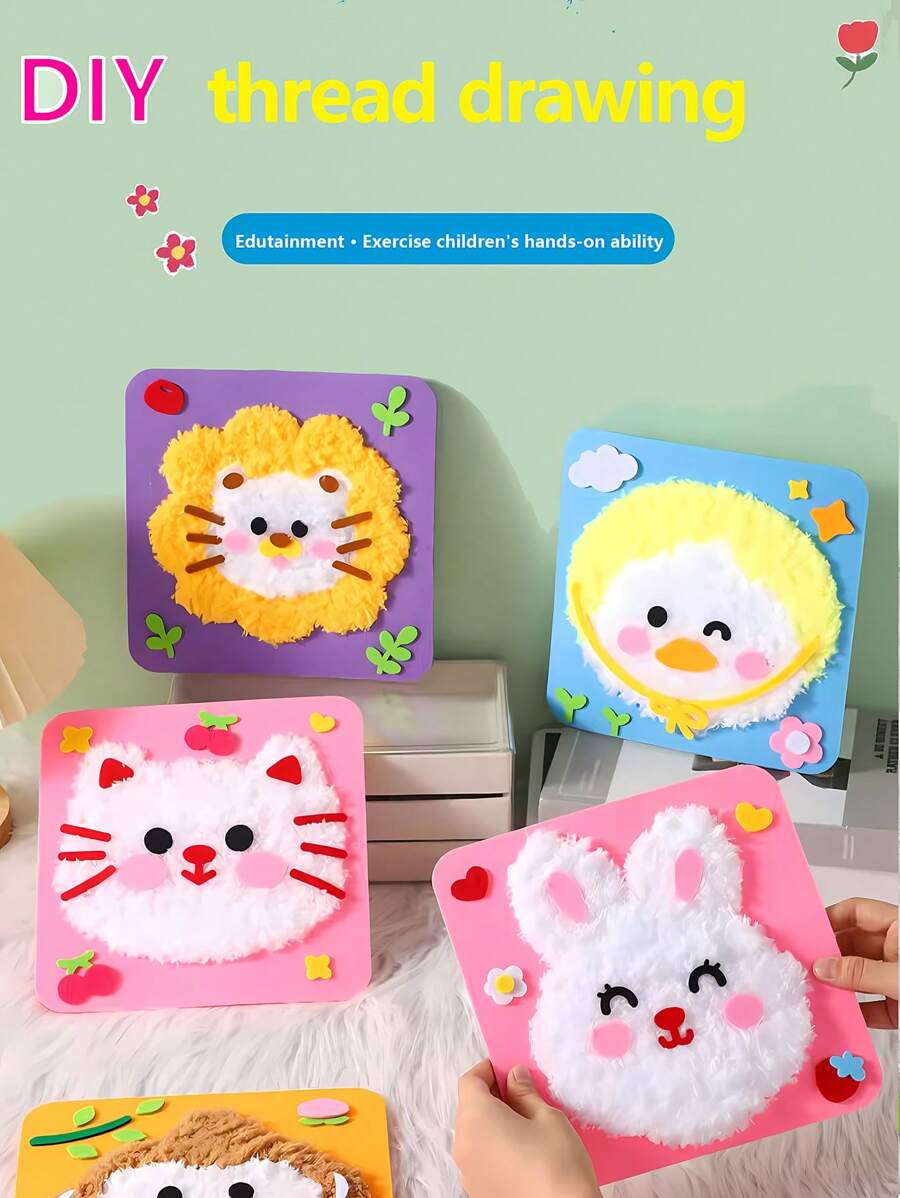 1 pieza Pintura de lana tejida a mano, material de bricolaje de animales de dibujos animados, calcomanías de juguetes, el mejor regalo de cumpleaños para niños y niñas, color de accesorio aleatorio, regalos de Navidad, regalos festivos