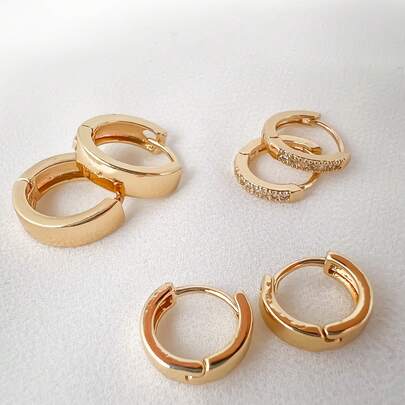 TRIO de ARGOLAS LISA 3 Pares Banhada em Prata 925 e Ouro 18k