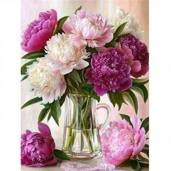 TM0601pc 5D diamantmålningssats, blommiga pioner i vas, heltäckande rund duk med alla verktyg, perfekt för nybörjare och vuxna, idealisk väggkonstpresent till mors dag, sovrums- och vardagsrumsdekor, presentartikel blommönster detaljerad design, diamantmålningssatser, ingen ram, flera storlekar att välja mellan