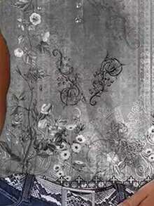 ChicMe Women's V-Neck Printed Loose Comfortable Casual Camisole - Grey - View 6