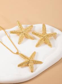 1 Set de Collar con Colgante de Estrella de Mar, Aretes Personalizados, Conjunto de Joyería de Mujer de Estilo Vacaciones de Verano en la Playa
