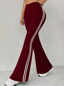 Women's High-Waisted Flare Yoga Pants – Solid Color Wide-Leg Active Trousers, Stretchy Elastic Waist Lounge Pants For Gym, Workout & Casual Wear