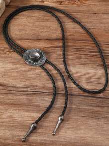 Cadena de cuello tipo suéter con nudo de cuerda de vaquero estilo retro de aleación para hombres