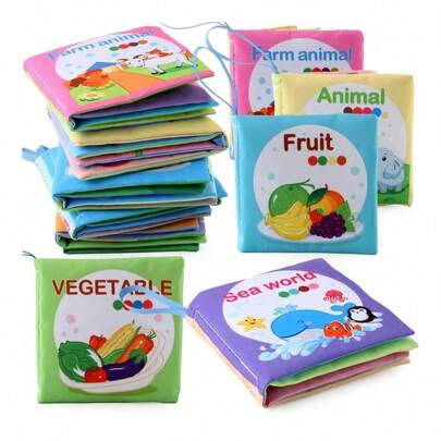 Montessori Sensorisches Bücherpaket - 6-in-1 waschbares Stoffbuch mit Knitter-Seiten & Beißring | Babyspielzeug für 0-12M, Schulanfang