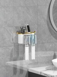 1 Bộ giá treo bàn chải đánh răng đa năng gắn tường có hộp đựng kem đánh răng tự động, bộ cốc đựng nước súc miệng, đồ lưu trữ phòng tắm không cần khoan, phụ kiện phòng tắm ngày lễ tình nhân năm mới, hộp đựng bàn chải đánh răng, kệ phòng tắm, đồ trang trí phòng tắm, đồ lưu trữ phòng tắm - Nhiều màu - Xem 4