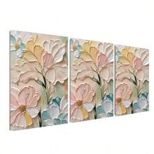 1/3 piezas Pinturas florales de acrílico con textura sobre lienzo, arte de pared abstracto, decoración de pared con flor rosa, pintura de pared para sala de estar, decoración de arte de pared con marco/sin marco, regalo para ella - Multicolor - Ver 1