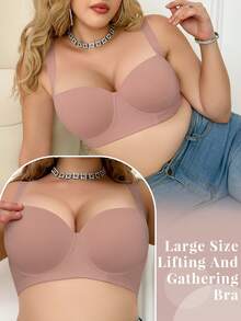 Sujetador sin costuras para mujer talla grande de MIMILEMON en beige, con tirantes anchos minimalistas y lisos, cómodo y con soporte - Rosa vieja - Ver 5