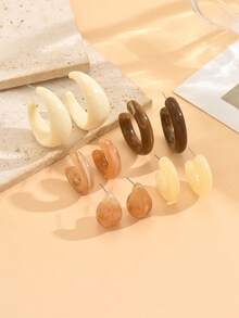 5 Pairs Dopamine Themed Colorful Earrings, Suitable For Daily Wear & Gatherings - Five Pairs Of Earrings - View 10