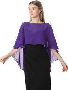 Capelets For Women Chiffon Cape Shawls And Wraps For Evening Dress Wedding Capes Cover Up - Màu tím - Xem 3