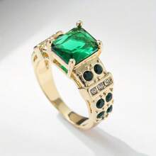 1 pieza Anillo de mujer elegante, de lujo y glamoroso con jade verde y circonita brillante, joya de regalo