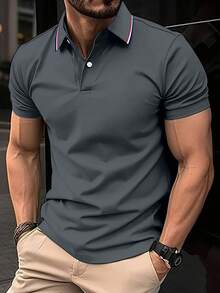 Camisa polo deportiva de manga corta de unicolor y de secado rápido con botonadura, regalo ideal para novio, esposo, uso de vacaciones/diario, verano