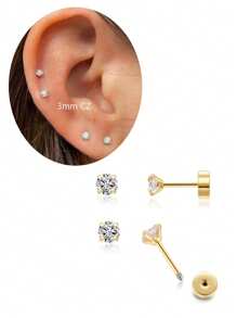 Ensemble de boucles d'oreilles à tige plate en acier inoxydable 316L pour piercings multiples pour oreilles sensibles, boucles d'oreilles créoles petites en acier titane doré 14 carats hypoallergéniques avec petits clous CZ pour femmes, pour piercings de l'hélix, du rook, du daith, de la conque, du nez, des lèvres et du corps, tailles 16G, 8 mm, 10 mm, 12 mm