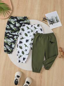 3pcs/Set Casual Sports Dinosaur & Camouflage Print Pants, Suitable For Spring, Summer And Autumn