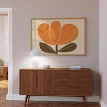 1pc/Set Orange Flowers Horizontal Poster Print, Mid Century Vintage Minimalism Wall Art Print, Orange Print Flower, Unique Wall Art, Orange Narrow Print Floral Decor, No Frame - Multicolor - View 5