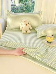 3 PiecesFitted Sheet Set, Checkered Pattern, Soft & Comfortable Bedding, Includes 1 Fitted Sheet And 2 Pillowcases, No Filling, Suitable For Dorm, Bedroom, Multiple Sizes Available