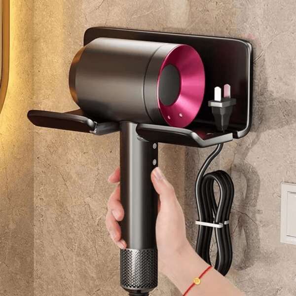 New Minimalist Black Hair Dryer Holder, Bathroom Wall Mounted Hair Dryer Rack, Simple No Drill Hair Dryer Storage Organizer