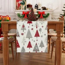 1pc Snowflakes, Gingerbread Man, Christmas Tree And Other Christmas Element Patterns Table Flag, Made Of 72 Inch Knitted Polyester Fiber, Used For Holiday Gathering Tables, Home Kitchen Decoration Gatherings, And Gifts