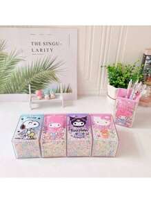 Sanrio 1 pieza Soporte de bolígrafos con pompones de estilo de dibujo animado japonés Kuromi, organizador de escritorio soñador, soporte para pinceles de maquillaje, caja de almacenamiento de artículos de papelería, útiles escolares, de vuelta a la escuela