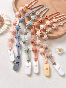 4pcs Baby Daisy Anti-Lost Hanging Strap, Suitable For Baby Bottles, Pacifiers, Teethers, Toys Silicone Anti-Drop Chain With Clips, Floral Anti-Drop Chain