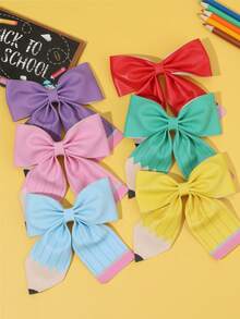 6pcs/1pc Girls Back To School Hair Bow Clips With Oversized Pencil Design & Eraser Print Charms, Cute Educational Hair Accessories For School Season Fall Classroom Teacher Gifts - Multicolor - View 10