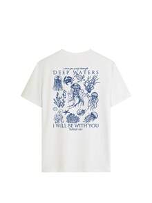 Plus Size Women's Summer Plus Size White Marine Life And Slogan Graphic Round Neck Short Sleeved T Shirt ,Casual Loose And Versatile Holiday Style Tops,Fashionable Summer Outfits Suitable For Daily Holiday Wear - White - View 3