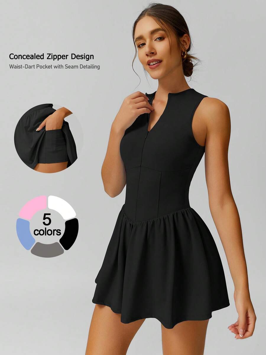 NcmRyu 1 Set Women's Seamless Running, Fitness, Tennis, Pickleball, Golf Sports Dress - Black - View 1