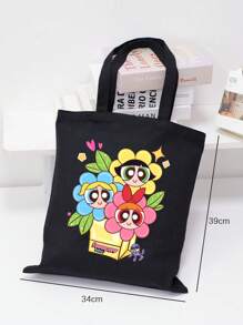 THE POWERPUFF GIRLS Cartoon Superhero Policewoman Minimalist & Stylish Canvas Shoulder Tote Bag, Casual Large Capacity Daily Work Commute Foldable Shopping Handbag