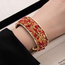 1pc Stainless Steel 18K Colored Crystal Bangle Bracelet For Women, Fashionable European & American Style Suitable For Party, Date, Office Wear