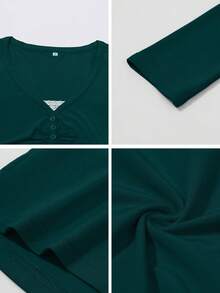 NOIRLYN Women's Y2K Autumn Casual Sexy Solid Color Lace Contrast Slim Fit Long Sleeve V-Neck Top, Suitable For Daily Commuting Wear, Black - Green - View 11