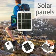 1pc Outdoor Waterproof Solar USB Charger For Travel And Camping - Portable Solar Panel For Mobile Power, Phone Charging, Flashlight, And Fan - 黑色 - 查看 2