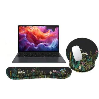 2st Tangentbord Handledsstöd Ergonomisk musmatta Skrivbord Memory Foam Tangentbordsset Musmatta med handledsstöd för datortangentbord Svart blomma