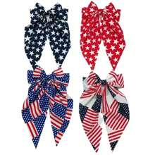 4pcs Women Hair Clips Set, Hot Selling American Independence Day Hair Clips With Ribbons, Bows & Ponytail Holders, Holiday Party Hair Accessories, Claw Clips, Clips For Hair, Hair Slide, Hair Claws