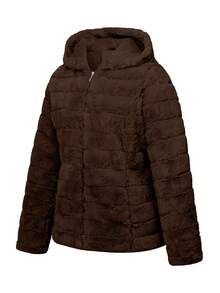 Áo khoác lông giả có mũ trùm đầu Risissida dành cho nữ với túi - Sự lựa chọn hoàn hảo cho mùa Thu/Đông - màu nâu - Xem 4