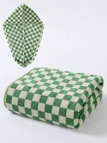 Checkerboard Coral Velvet Quick Dry Soft Absorbent Checkered Print Towel, Lint-Free, Suitable For Adult, Couples, Bath, Shower, Face, Home Use - 1pc Towel (34x75cm) Or 1pc Bath Towel (70x140cm), Or 1 Set (Towel + Bath Towel) Home Bathroom Decor Fall Decor Back To School For Beauty Salon Home Bathroom