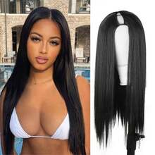 Straight Black V Part Wig For Women V Shape Wigs No Leave Out Upgrade U Part Wigs Glueless Synthetic Vpart Wigs Full Head Clip In Half Wig For Women