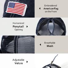1pc Women's Multi-Color Mesh Ponytail Hole USA Flag Pattern Sports Baseball Cap, Suitable For Daily Wear