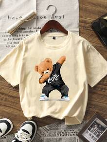 Bộ 3 áo thun ngắn tay in hình gấu cho bé trai tuổi teen, áo thường ngày cho học sinh, trang phục mùa hè cho trẻ em. - Nhiều màu - Xem 4