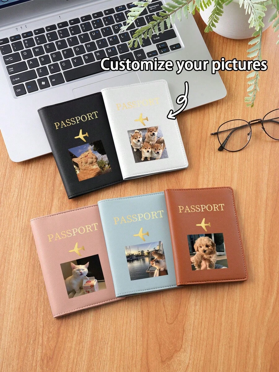 Ayotu Customized Gold Airplane Pattern Passport Holder, Smooth PU Material, Passport And Ticket Storage Bag, Travel Storage Bag, Foldable And Portable Multi-Function Storage Bag, Dust-Proof, Waterproof, Wear-Resistant, Essential Custom Gift For Holidays, Group Travel, And Family Trips - Multicolor - View 1
