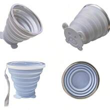 Collapsible Cup-Silicone Small Foldable-Expandable Folding Drinking-Reusable Portable Mugs Cups With Lids Travel, Camping, Hiking, Holiday, Outdoor Sports, Indoors - 灰色+藍色 - 查看 10