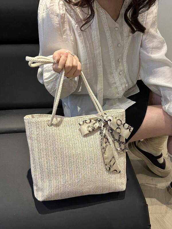 New Fashion Women's Large Capacity Woven Handbag, Versatile Shoulder Crossbody Bag, Casual Stylish Tote